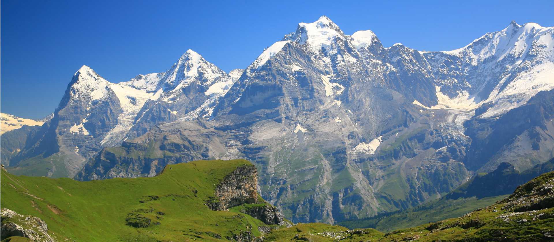Eiger, Monch and Jungfrau going up to the Sefinenfurke Pass