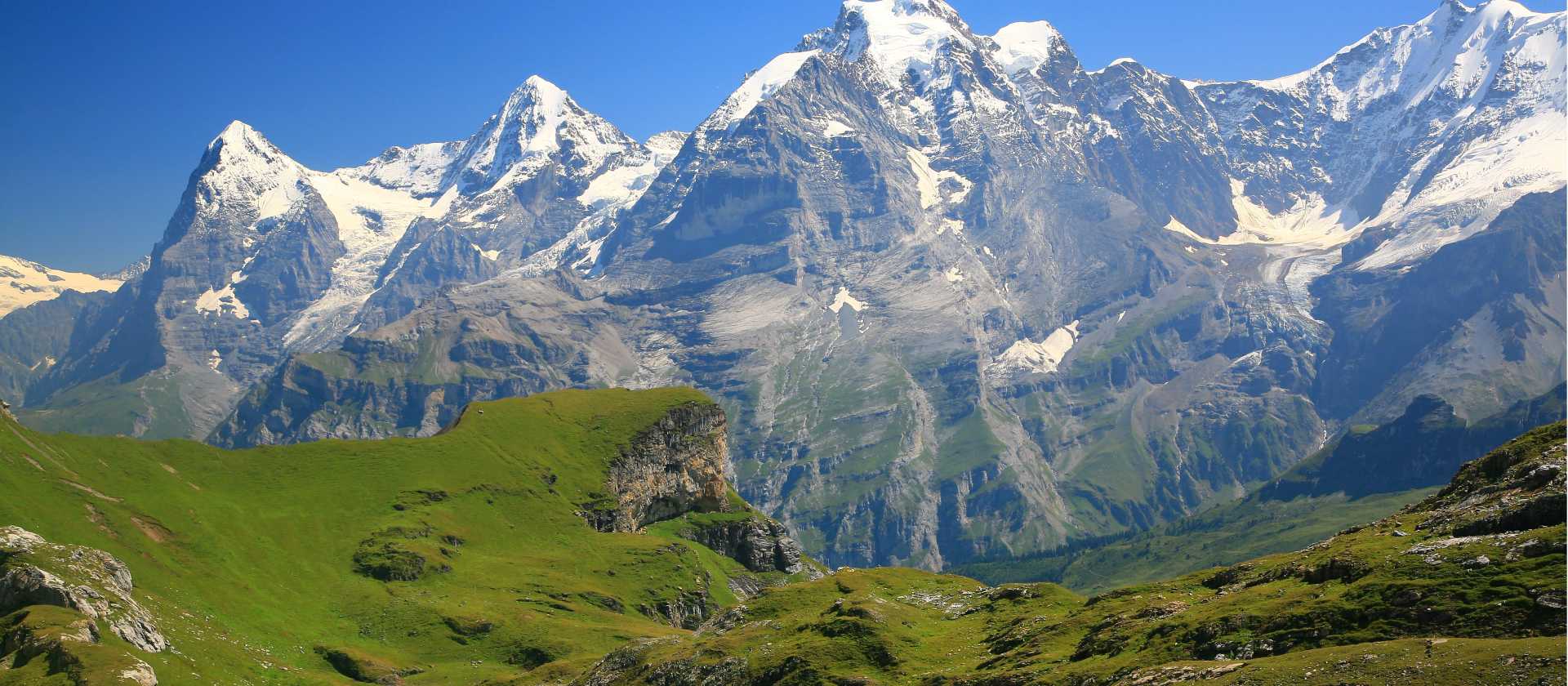 Eiger, Monch and Jungfrau going up to the Sefinenfurke Pass