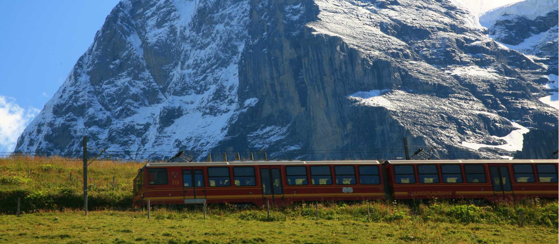 A Swiss train passing the North Face of Eiger