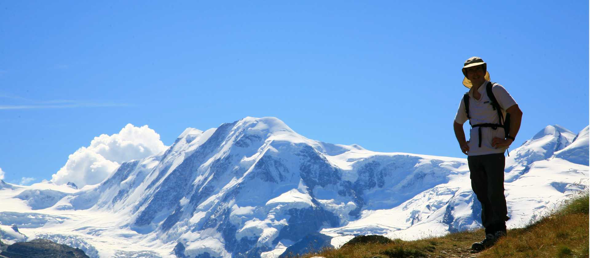 The peaks of Liskamm & Monte Rosa as seen on our walking holiday in the Alps | John Millen