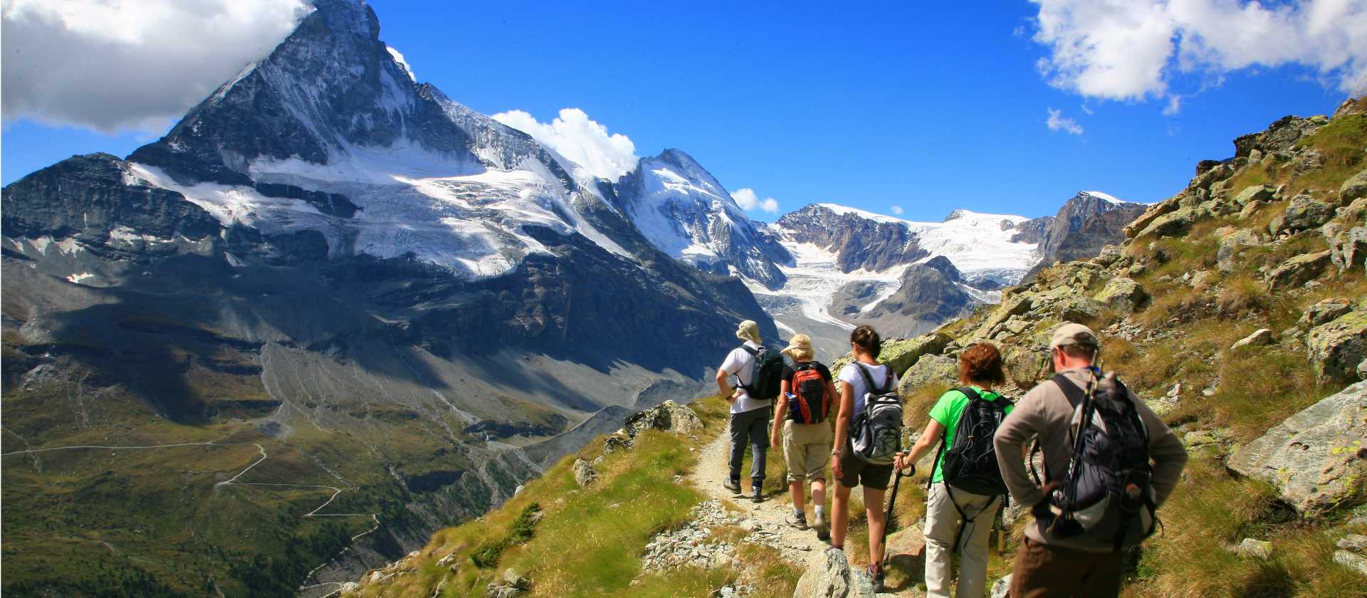 Walking in the Alps with the iconic Matterhorn in the distance