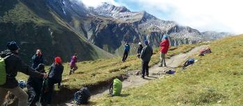 Group stop for relaxing views on the way to Grand Col Ferret | Kerren Knighton