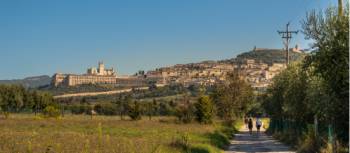Walking into Assisi on the St Francis Way