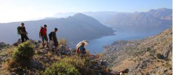 Walking into the Bay of Kotor in Montenegro