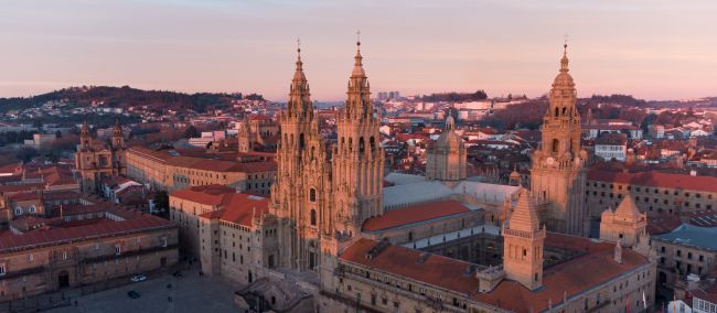 Sunset on the Obradoiro facade of the cathedral of Santiago de Compostela. | Shutterstock