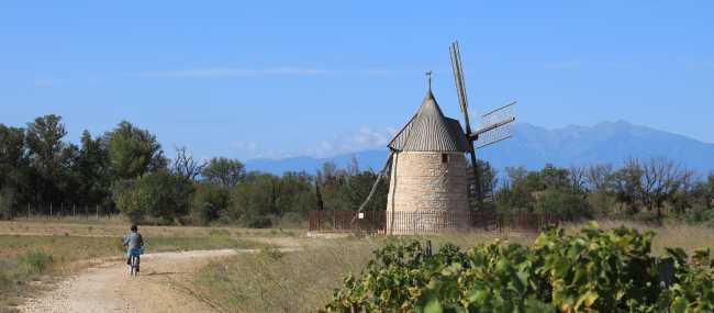 Cycle by windmills in Catalonia