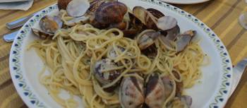 Enjoying fresh pasta in Mazzorbo, Italy